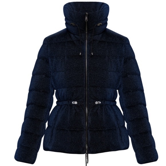Moncler Marquer Metallic Blue Shimmer Glitter Down Jacket Coat Puffer